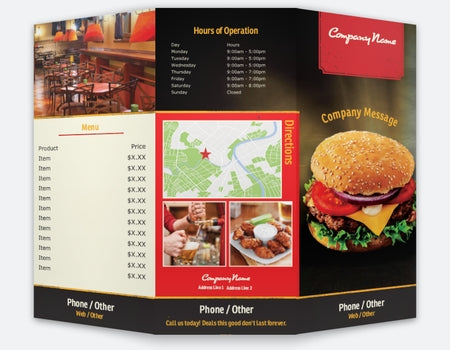 Black Restaurant Tri Fold Menus